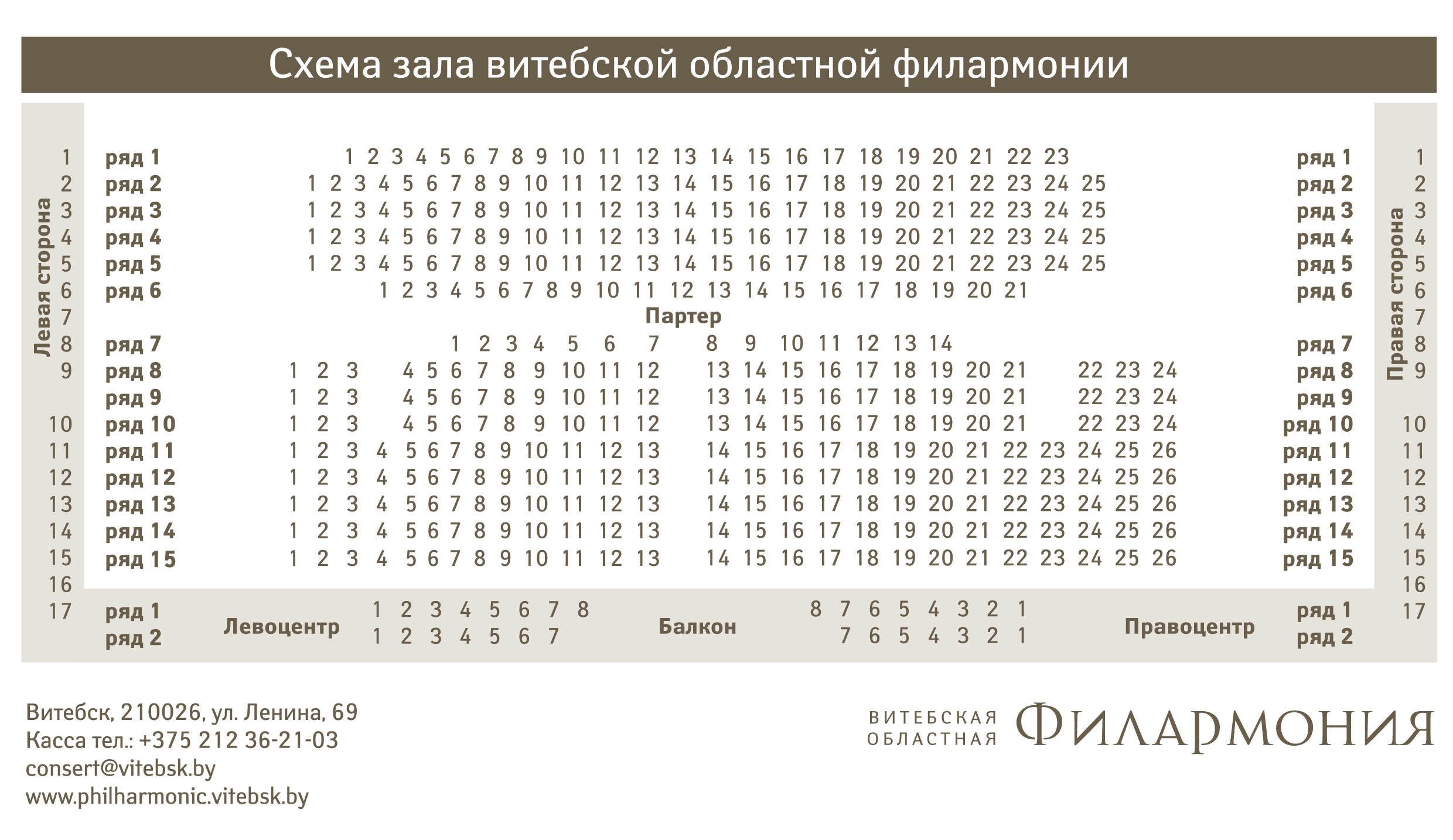 схема зала Витебской областной филармонии